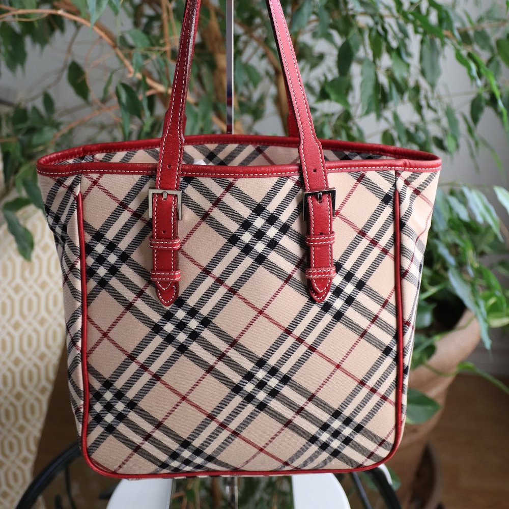 Burberry London Tote with Red Leather Trim